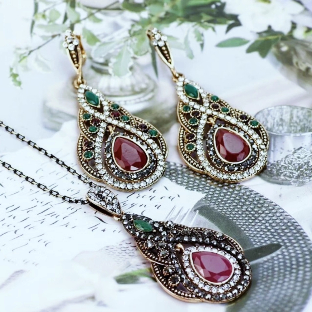 Turkish Vintage Looking Jewelry Set forWomen,NEW,2pc,Ethnic,Wedding,HandmadeGift - Picture 1 of 9